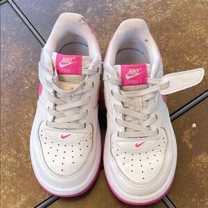 Nike Kids' White and Pink Force 1 Sneakers